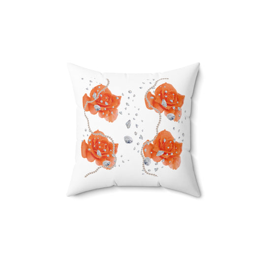Orange Rose "Diamonds & Pearls" Faux Suede Square Pillow